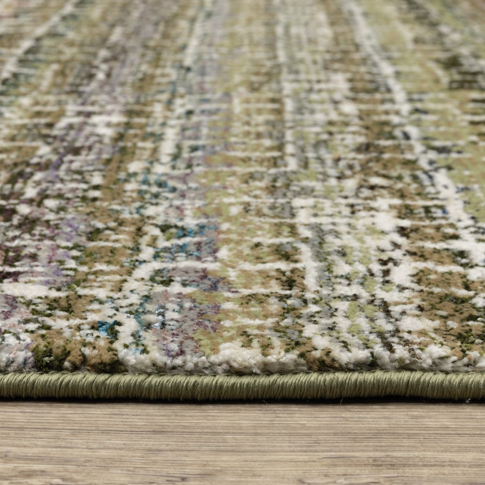 12' Green And Ivory Abstract Runner Rug