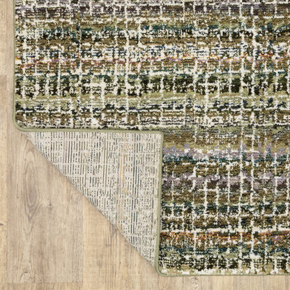 12' Green And Ivory Abstract Runner Rug