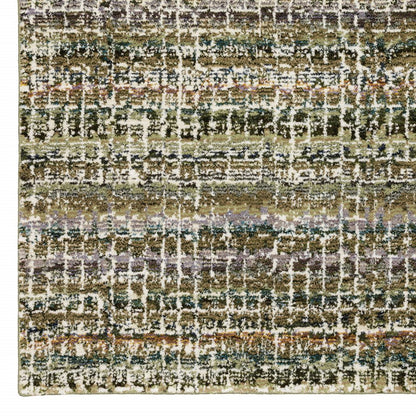 12' Green And Ivory Abstract Runner Rug