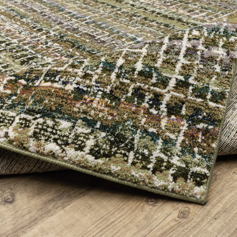 12' Green And Ivory Abstract Runner Rug