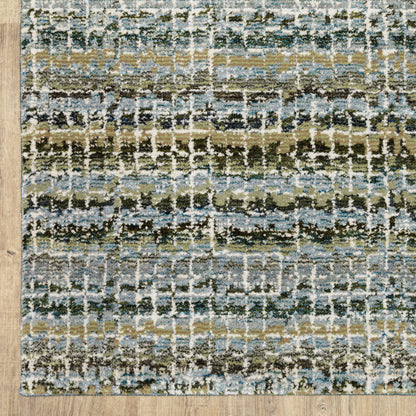 10' X 13' Blue and Ivory Abstract Power Loom Area Rug