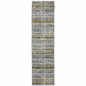 8' Blue And Ivory Abstract Runner Rug