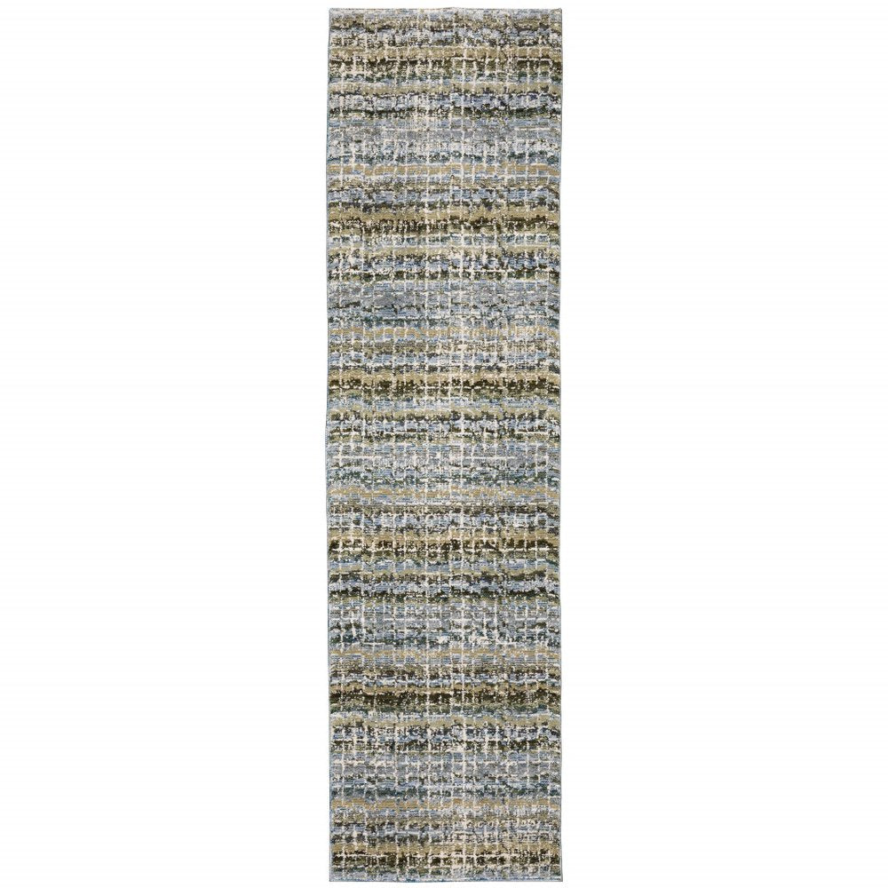 8' Blue And Ivory Abstract Runner Rug