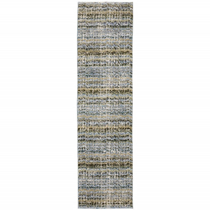 8' Blue And Ivory Abstract Runner Rug