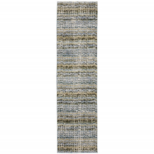8' Blue And Ivory Abstract Runner Rug