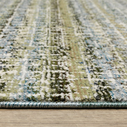 8' Blue And Ivory Abstract Runner Rug