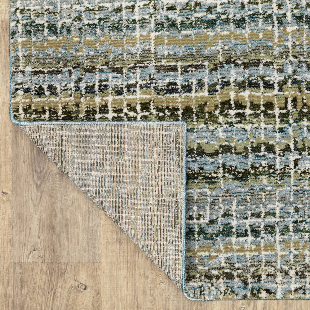 8' Blue And Ivory Abstract Runner Rug
