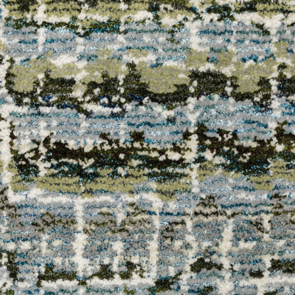8' Blue And Ivory Abstract Runner Rug