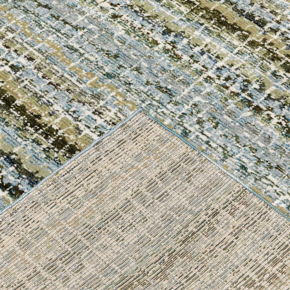 8' Blue And Ivory Abstract Runner Rug