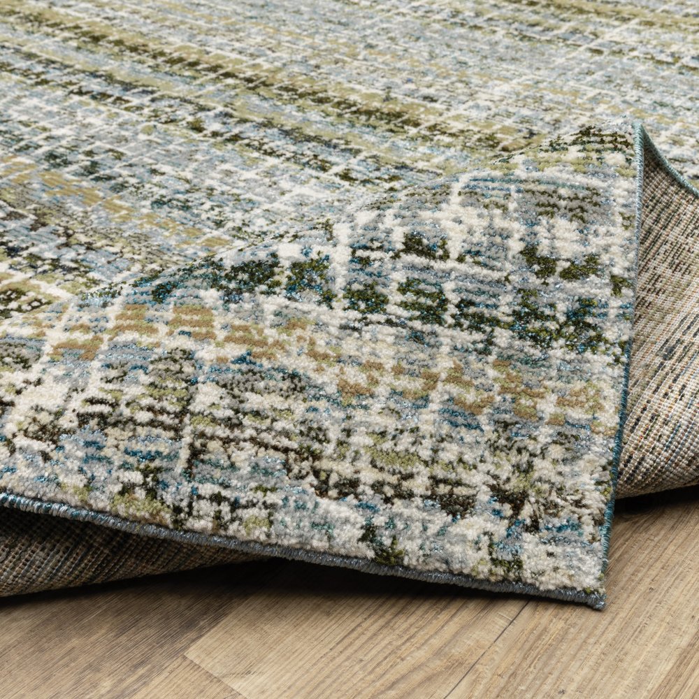 8' Blue And Ivory Abstract Runner Rug