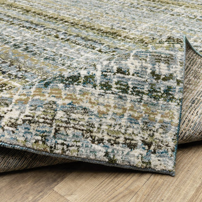 8' Blue And Ivory Abstract Runner Rug
