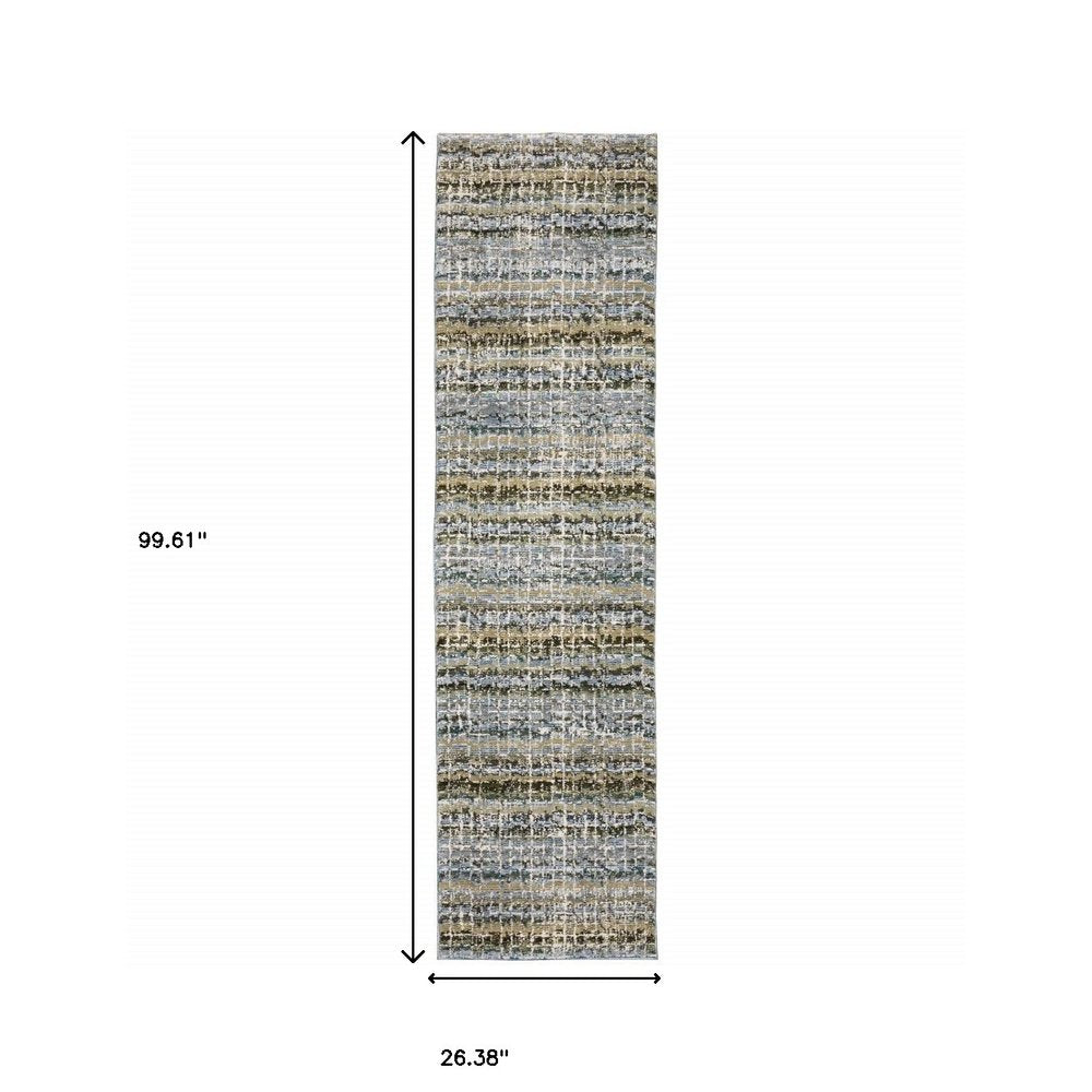 8' Blue And Ivory Abstract Runner Rug