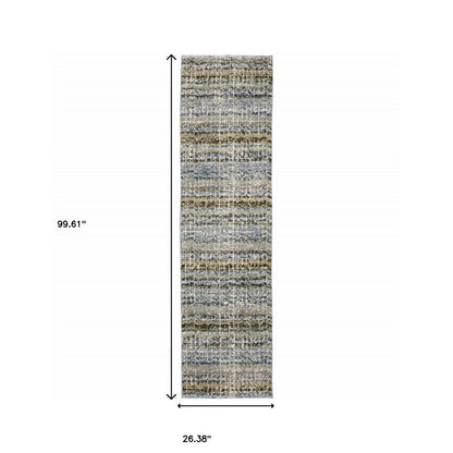 8' Blue And Ivory Abstract Runner Rug