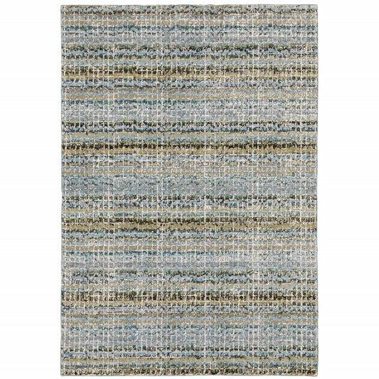 3' X 5' Blue and Ivory Abstract Power Loom Area Rug