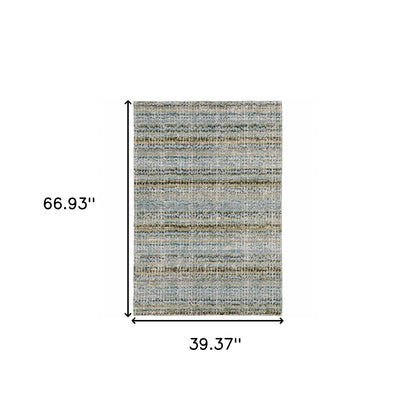 3' X 5' Blue and Ivory Abstract Power Loom Area Rug