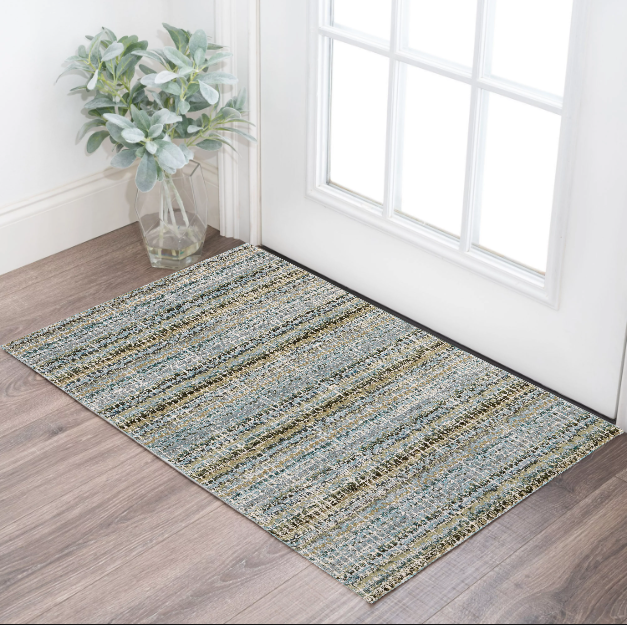 3' X 5' Blue and Ivory Abstract Power Loom Area Rug