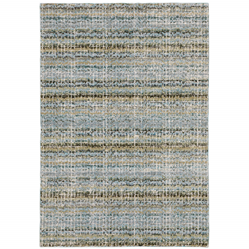 7' X 10' Blue and Ivory Abstract Power Loom Area Rug