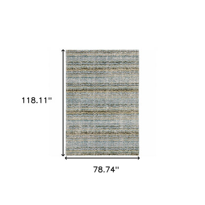 7' X 10' Blue and Ivory Abstract Power Loom Area Rug