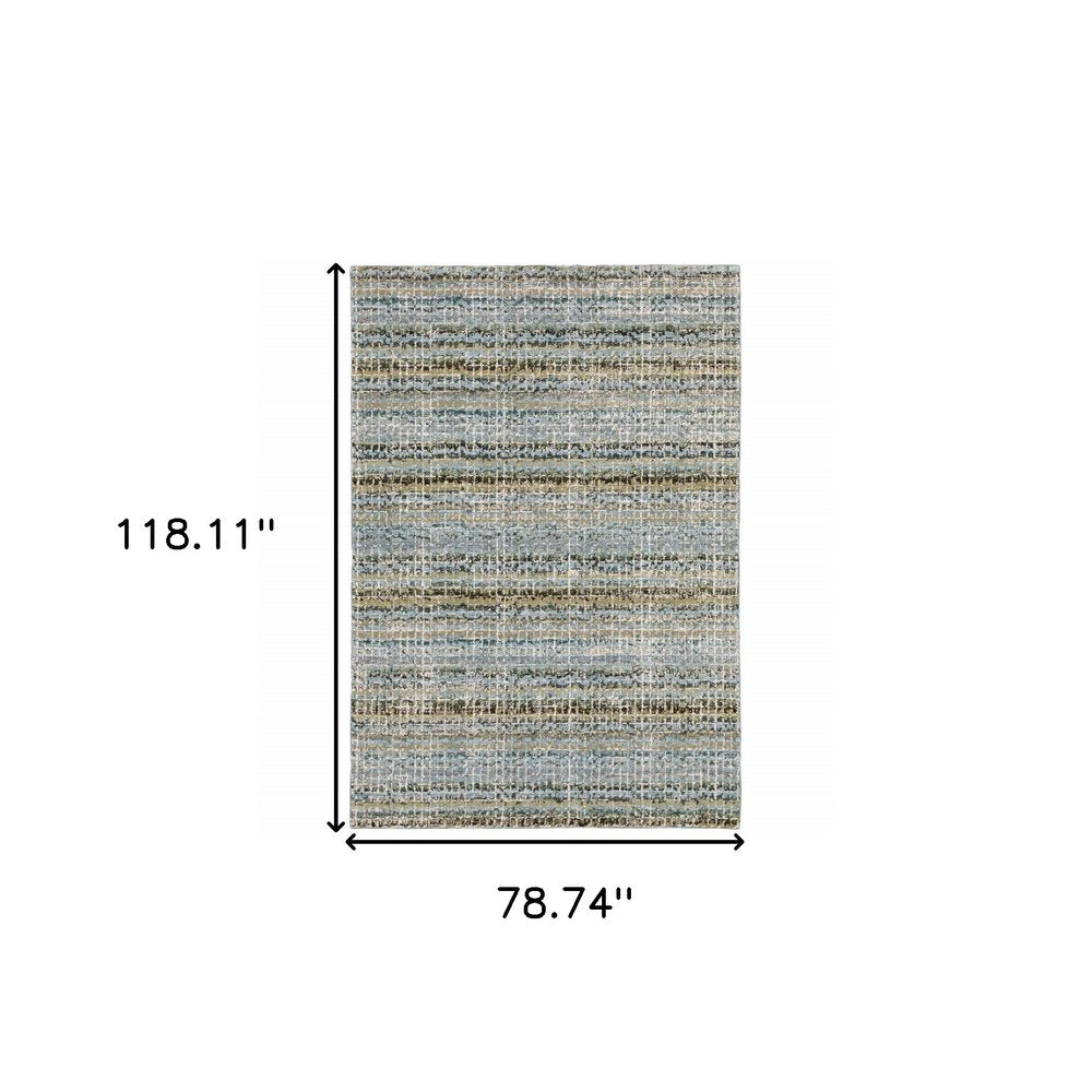 7' X 10' Blue and Ivory Abstract Power Loom Area Rug