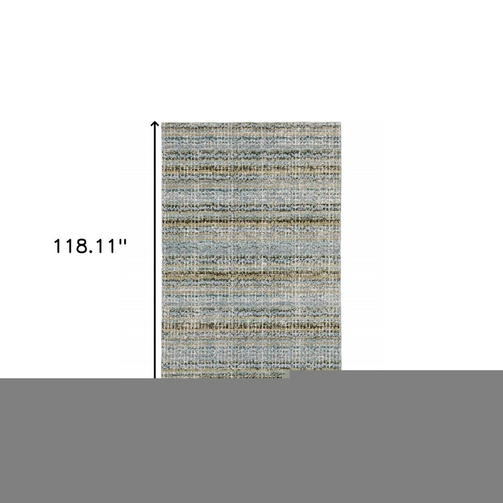 7' X 10' Blue and Ivory Abstract Power Loom Area Rug