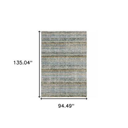 8' X 11' Blue and Ivory Abstract Power Loom Area Rug