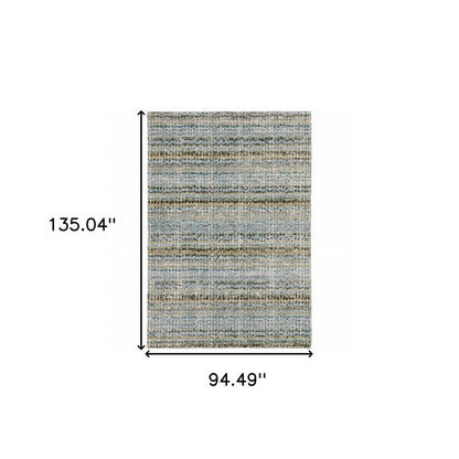 8' X 11' Blue and Ivory Abstract Power Loom Area Rug