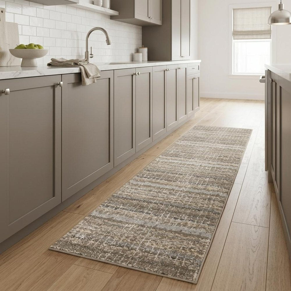 8' Ivory And Gray Abstract Runner Rug