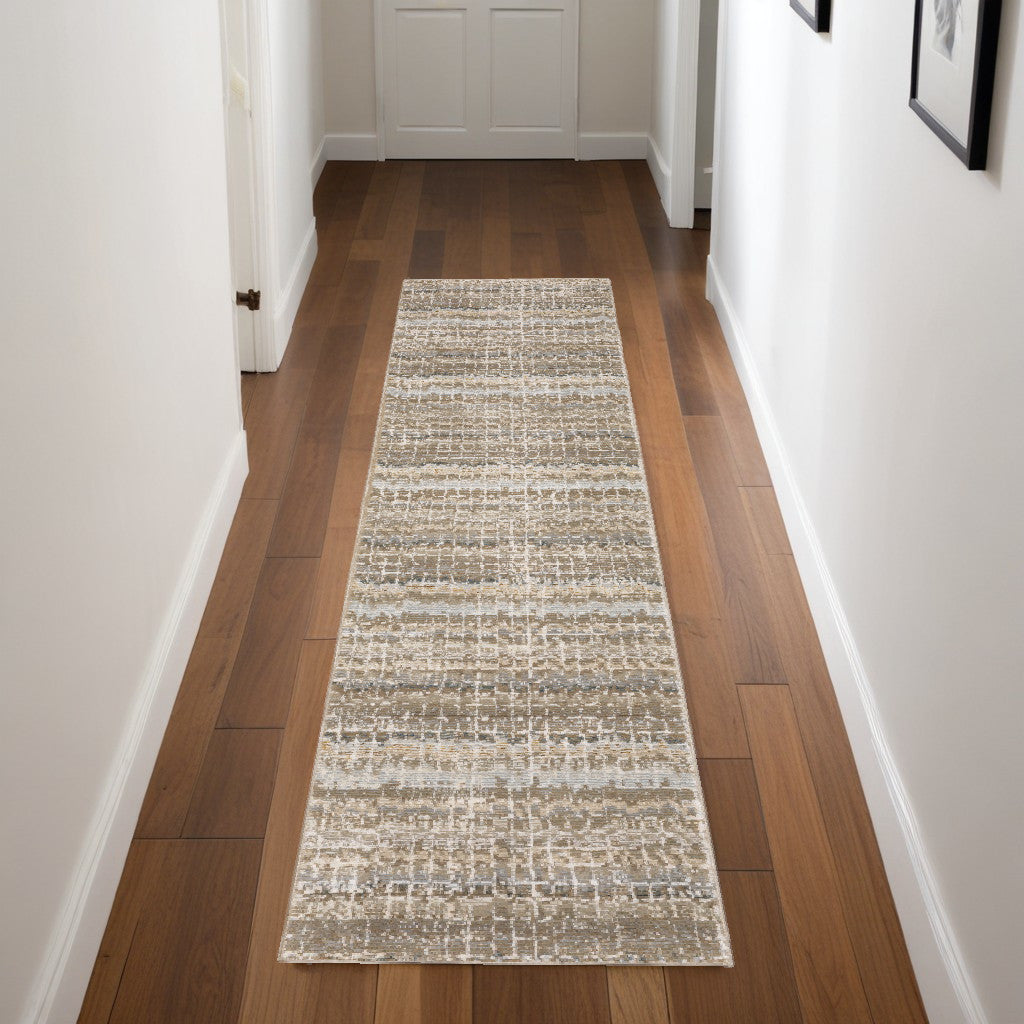 8' Runner Gray and Ivory Abstract Power Loom Runner Rug