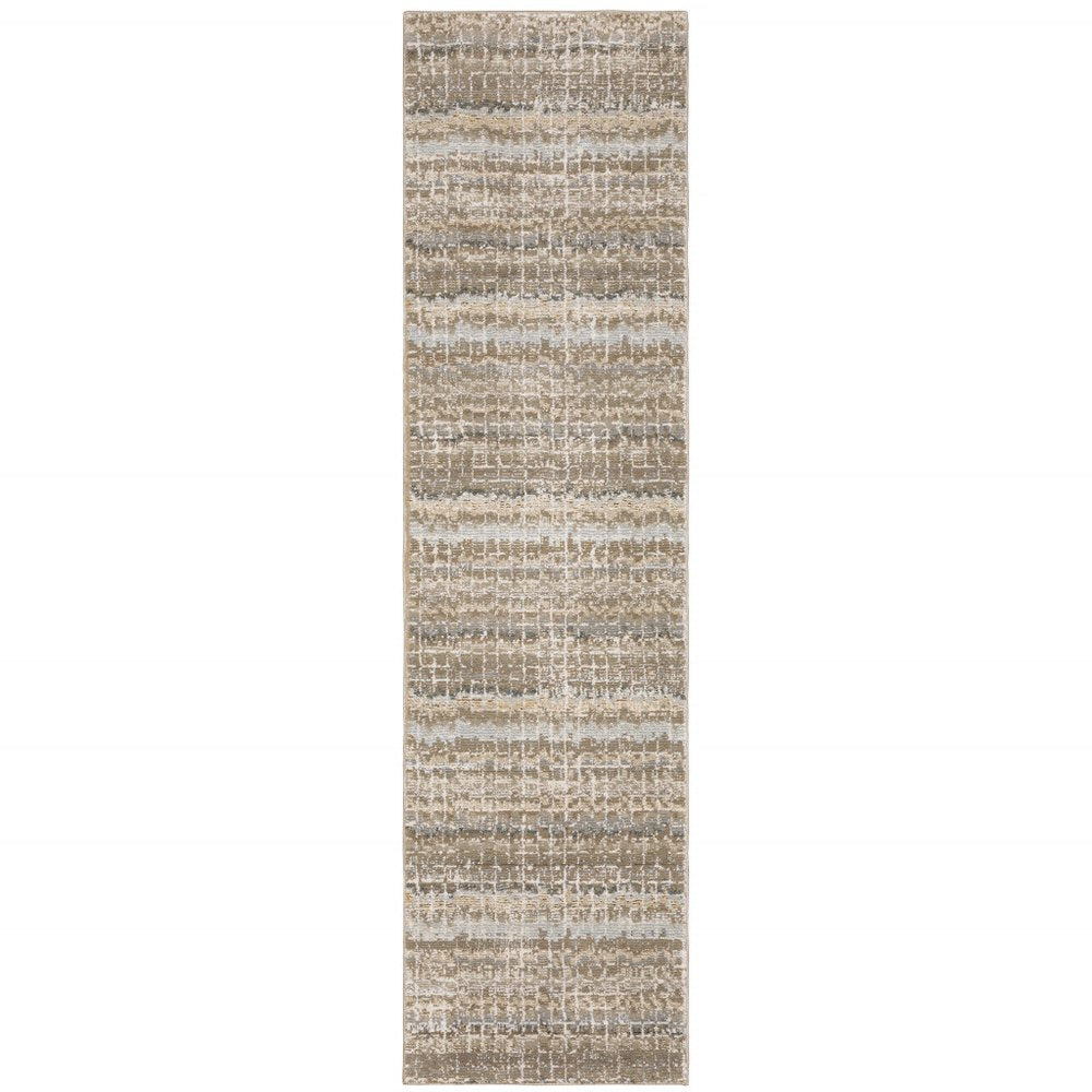 8' Ivory And Gray Abstract Runner Rug