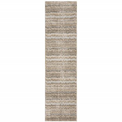 8' Ivory And Gray Abstract Runner Rug