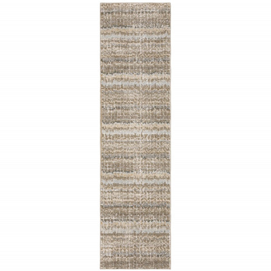 8' Ivory And Gray Abstract Runner Rug
