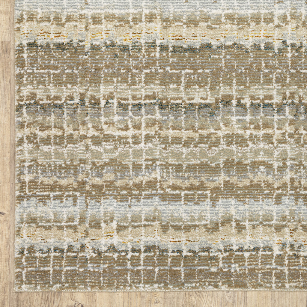 8' Runner Gray and Ivory Abstract Power Loom Runner Rug