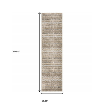 8' Runner Gray and Ivory Abstract Power Loom Runner Rug