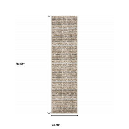 8' Ivory And Gray Abstract Runner Rug