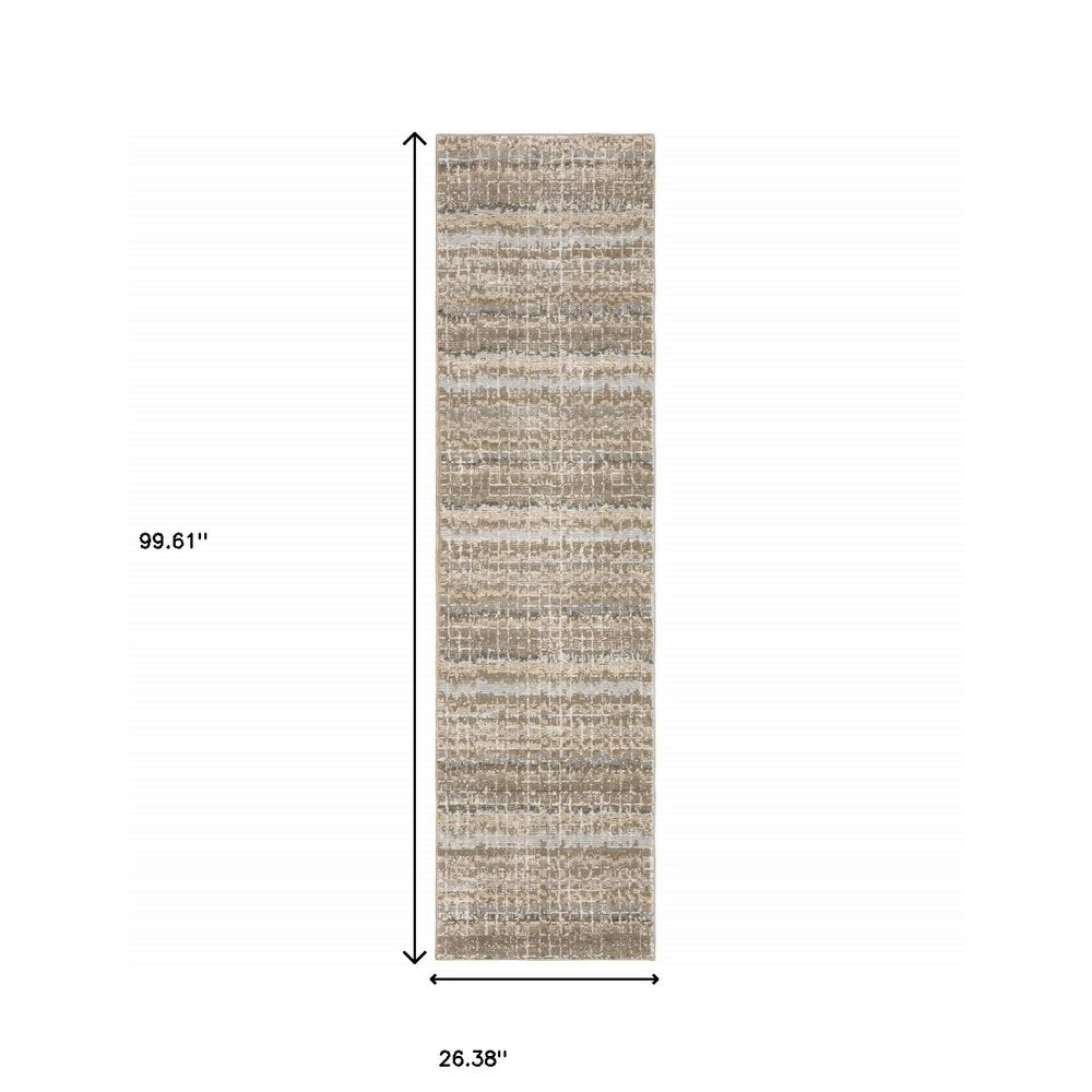8' Ivory And Gray Abstract Runner Rug