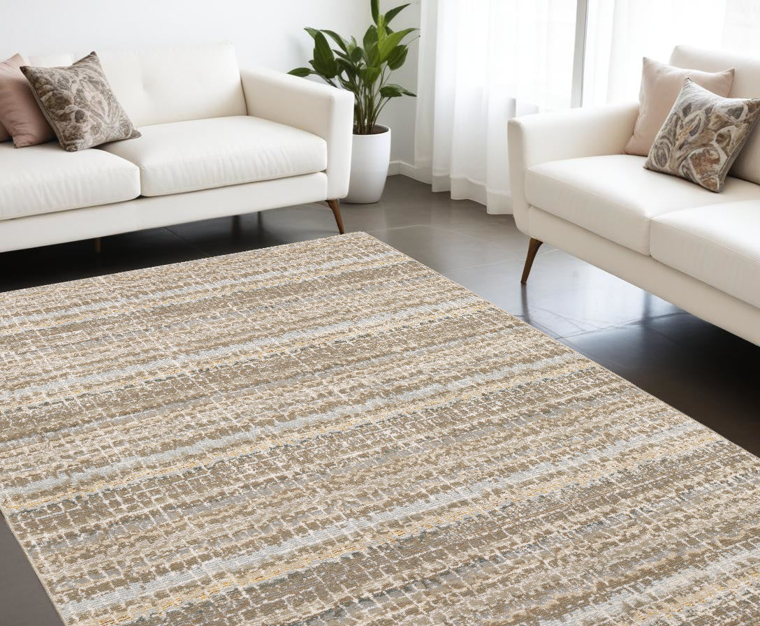 8' X 11' Gray and Ivory Abstract Power Loom Area Rug