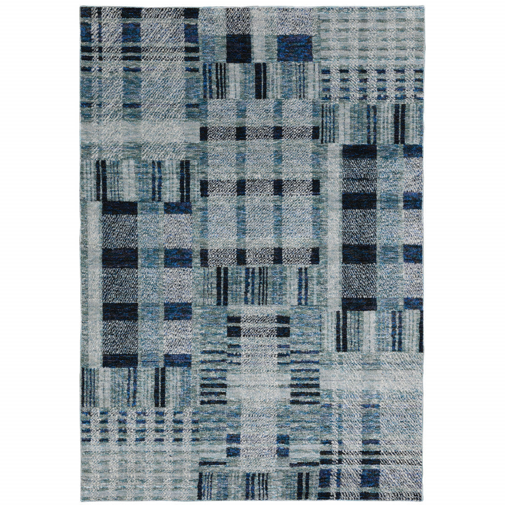 10' X 13' Blue Geometric Power Loom Area Rug