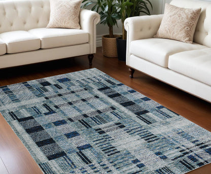 10' X 13' Blue Geometric Power Loom Area Rug