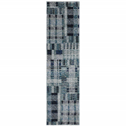 8' Blue And Midnight Geometric Runner Rug