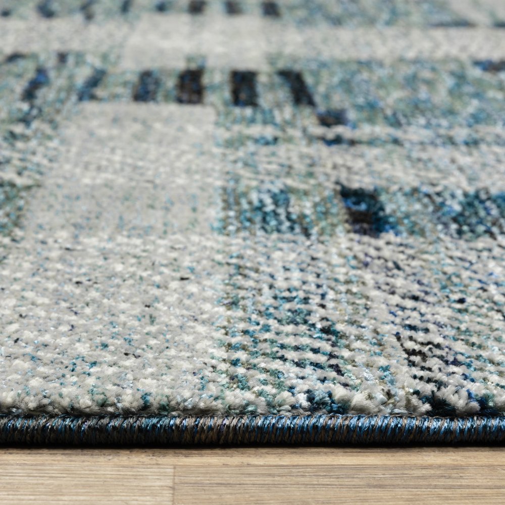 8' Blue And Midnight Geometric Runner Rug