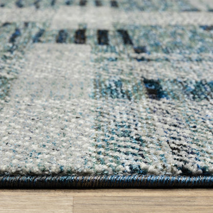8' Blue And Midnight Geometric Runner Rug