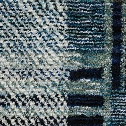 8' Blue And Midnight Geometric Runner Rug