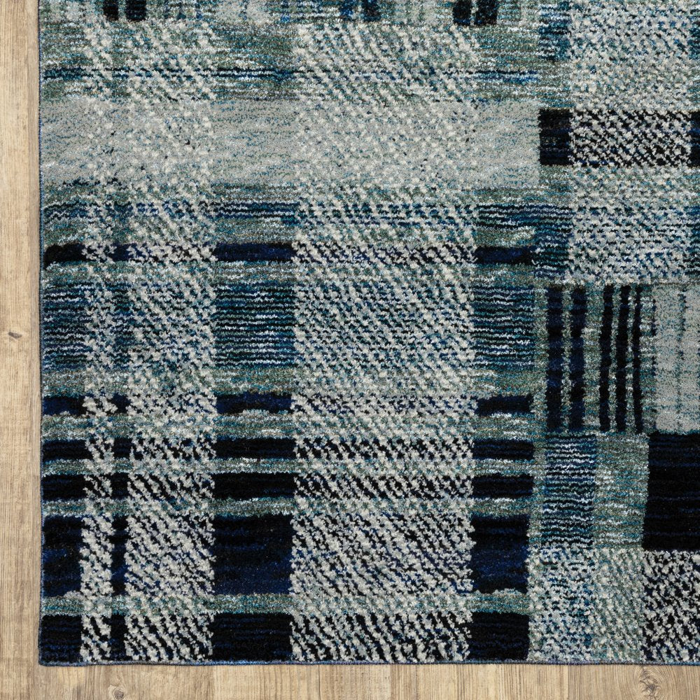 8' Blue And Midnight Geometric Runner Rug