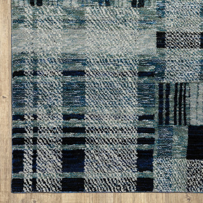 8' Blue And Midnight Geometric Runner Rug