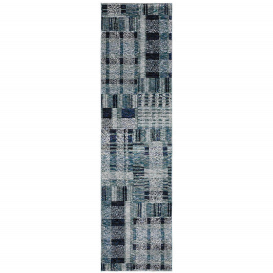 12' Blue Geometric Runner Rug
