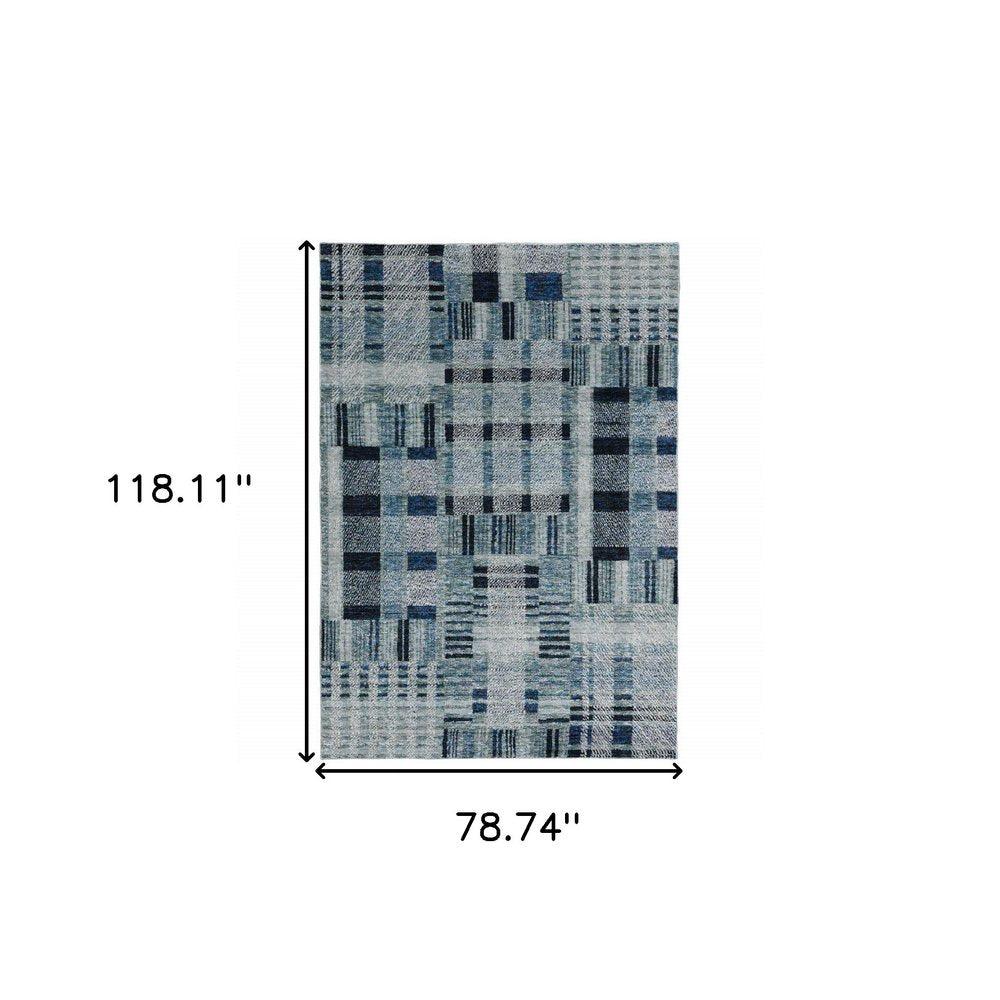 7' X 10' Blue Geometric Power Loom Area Rug