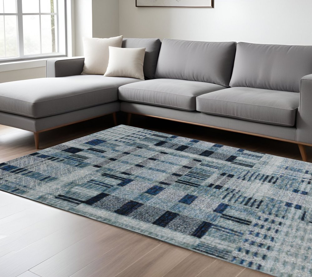 9' X 12' Blue Geometric Power Loom Area Rug