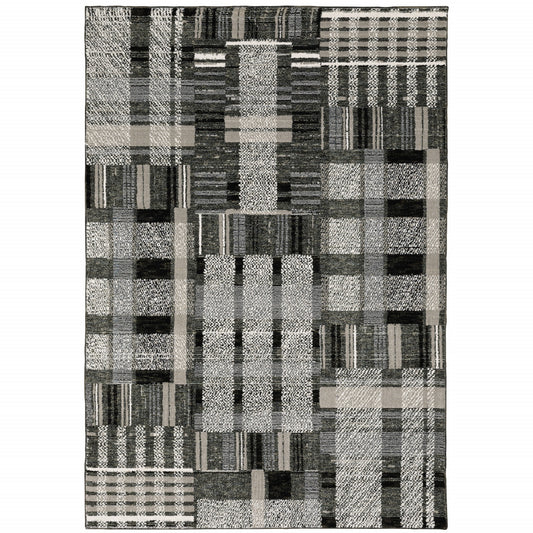 10' X 13' Gray and Black Geometric Power Loom Area Rug