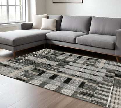 10' X 13' Gray and Black Geometric Power Loom Area Rug