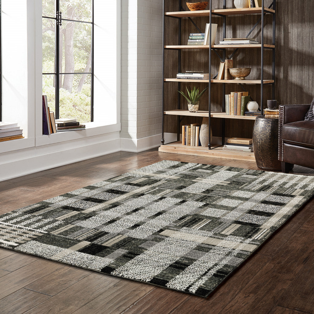 10' X 13' Gray and Black Geometric Power Loom Area Rug